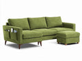 Green fabric sectional sofa with storage pockets and matching ottoman 220 x 90 x 85cm
