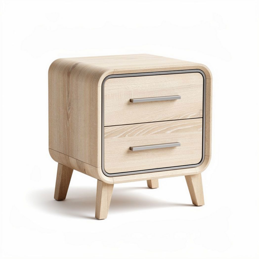 Wooden nightstand with two drawers and minimalist design 45 x 40 x 45cm