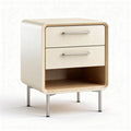 Modern nightstand with two drawers and open shelf in white and wood finish 40 x 40 x 50cm