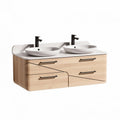 Double sink bathroom vanity with wood finish and ceramic basins 120 x 50 x 45cm