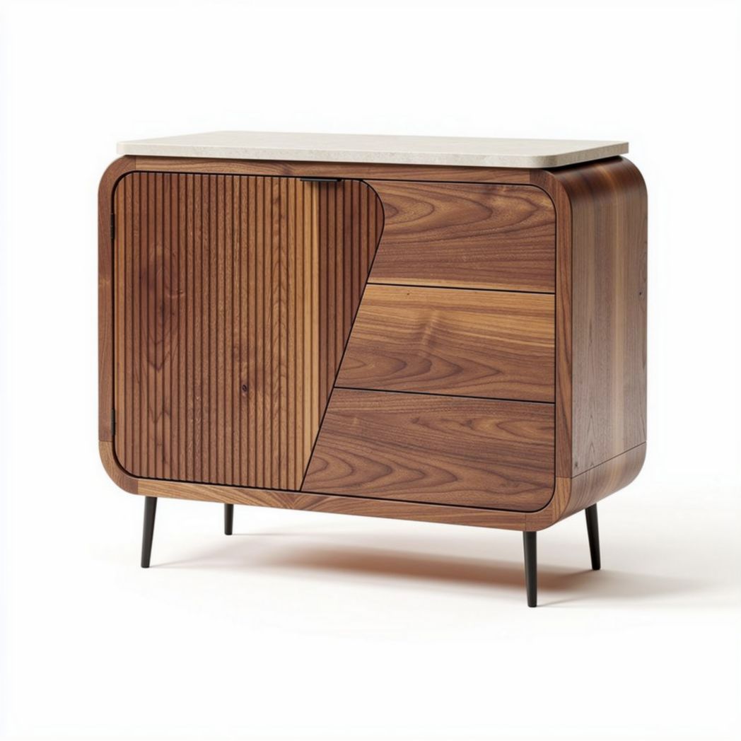Wooden chest of drawers with marble top 80 x 40 x 75cm for storage