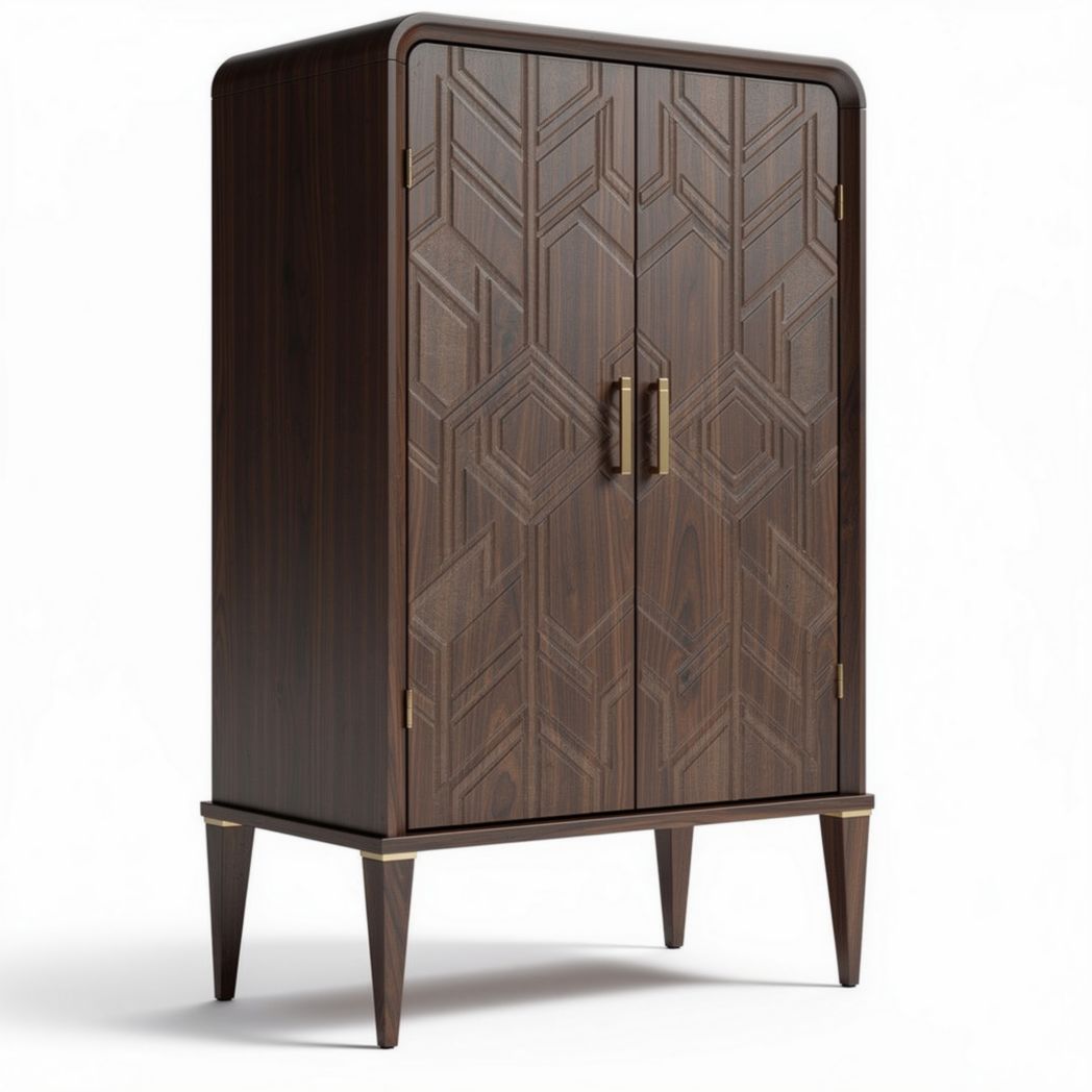 Wooden storage cabinet with geometric design and brass accents 80 x 40 x 120cm