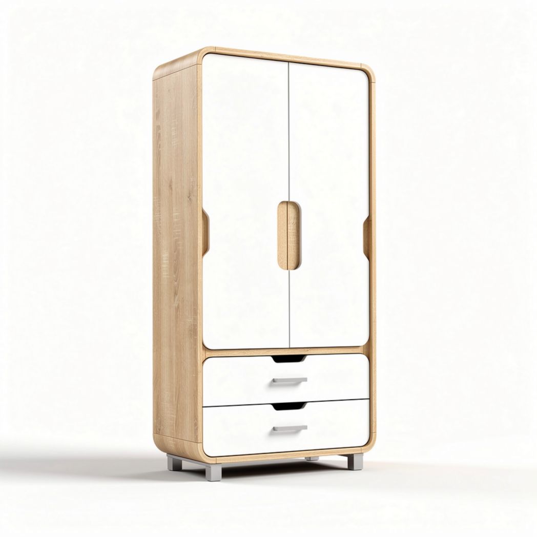 Wooden wardrobe with white doors and drawers 180 x 80 x 40cm