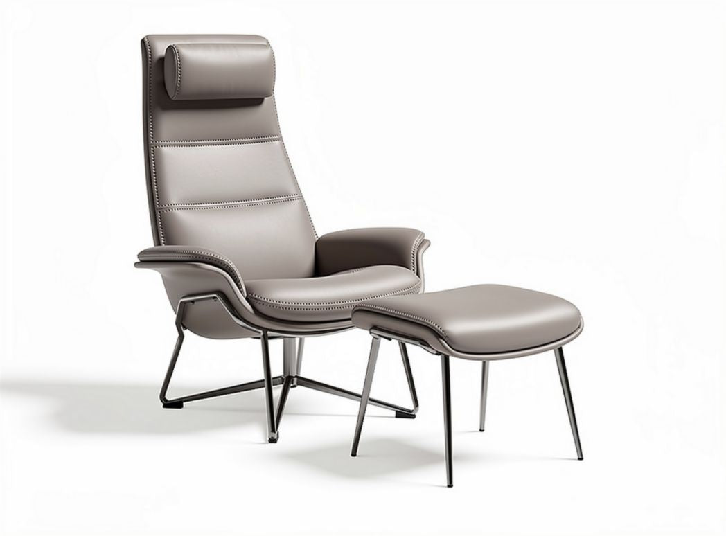 Leather reclining chair with ottoman in light gray 75 x 80 x 105cm