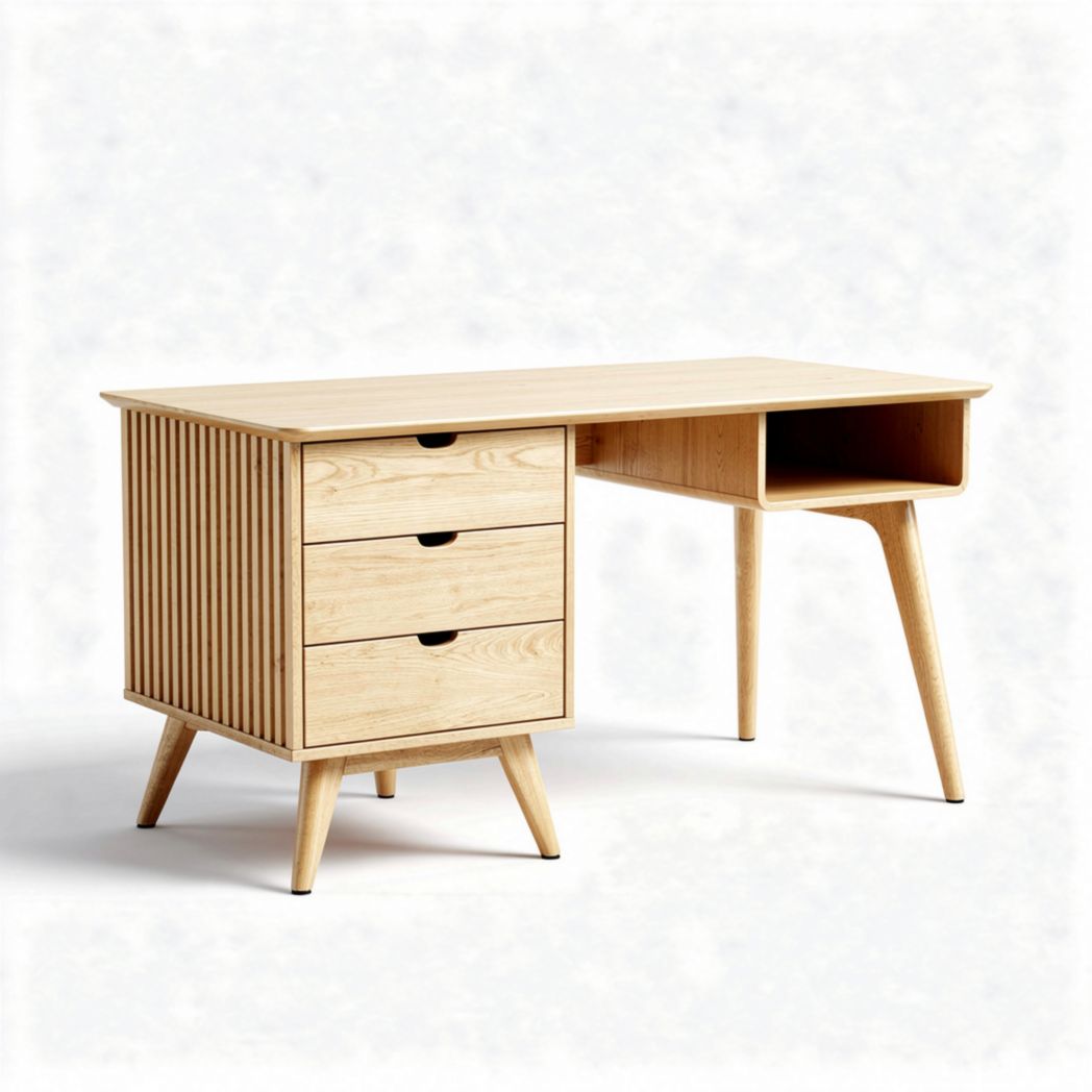 Wooden desk with three drawers and open storage for home office 120 x 60 x 75cm