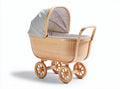 Natural wood doll stroller with adjustable canopy and fabric lining 75 x 40 x 50cm