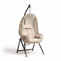 Hanging egg chair with cushion and metal frame for indoor outdoor use