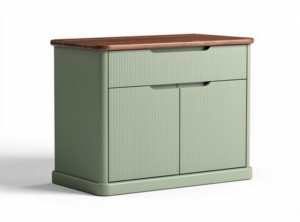 Green storage cabinet with wood top two drawers and two doors 80 x 40 x 70cm