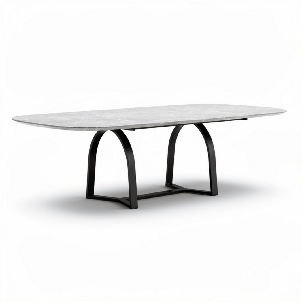 Marble dining table with black metal legs 78 x 39 x 30 inches