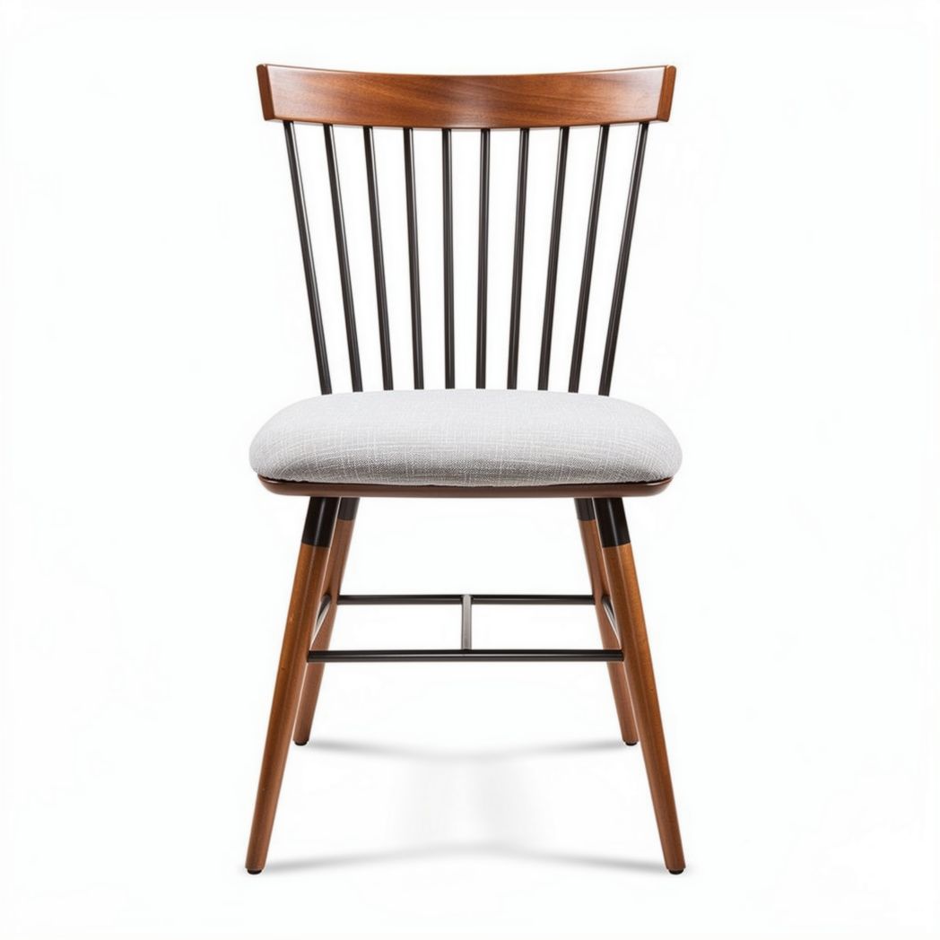 Wooden dining chair with metal legs and upholstered seat in gray 45 x 45 x 85cm