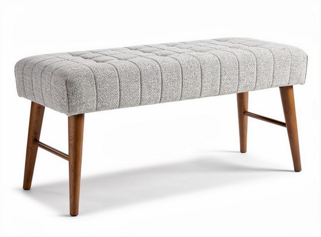 Upholstered bench with wooden legs 120 x 40 x 45cm in light gray fabric