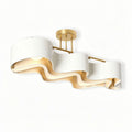White and wood wave design ceiling light fixture with gold accents 60 x 20 x 10cm